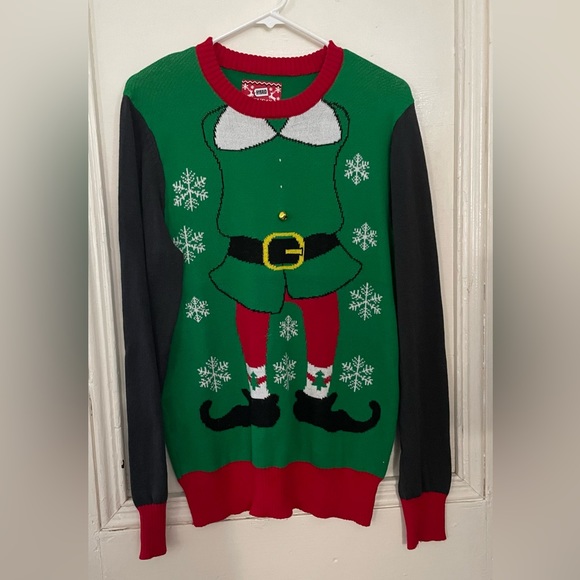 Elf Ugly Christmas Sweater Crewneck, Multicolored, Size Small - Picture 2 of 10